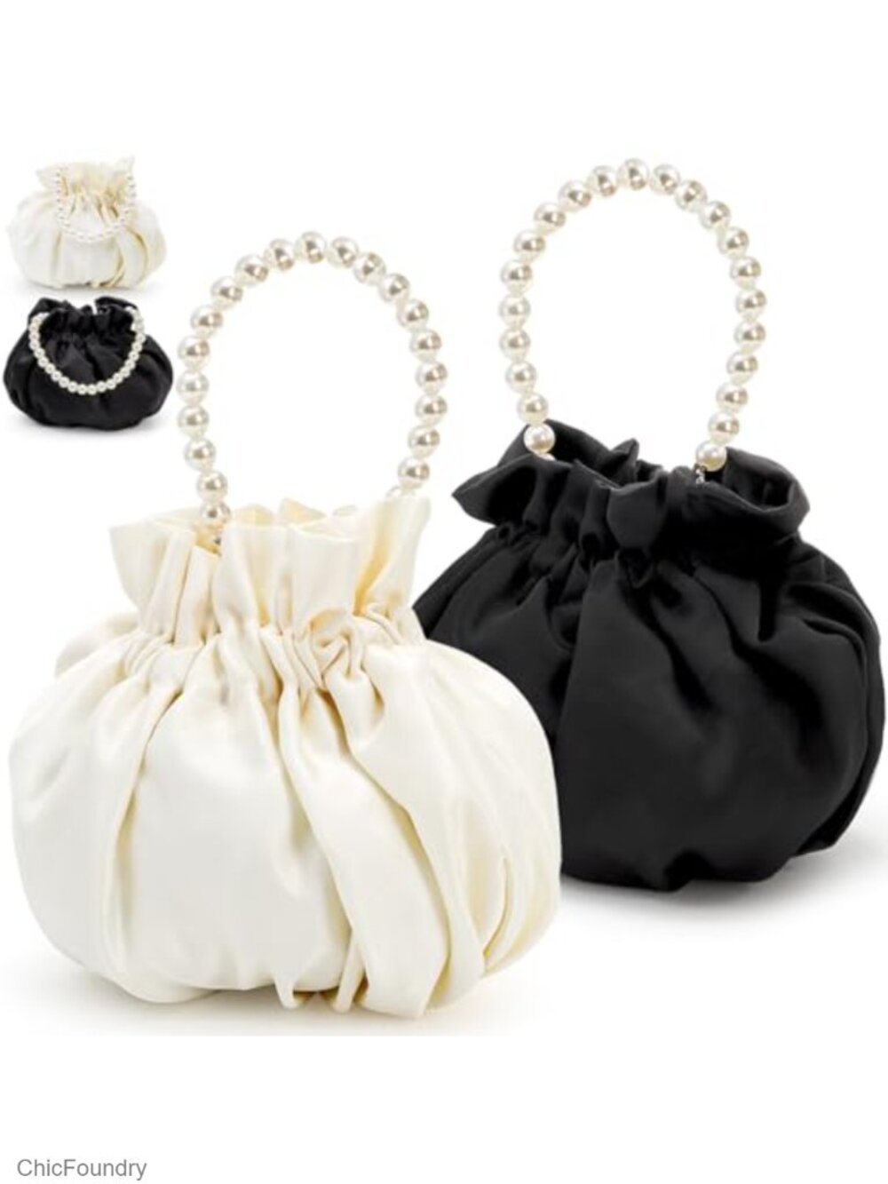 2 Pack Pearl Evening Clutch Bags Pleated Faux Pearl Chain Wristlet for Wedding